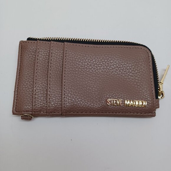 Steve Madden Wallet Small Zip Around Card Taupe Vegan Leather - Picture 2 of 10